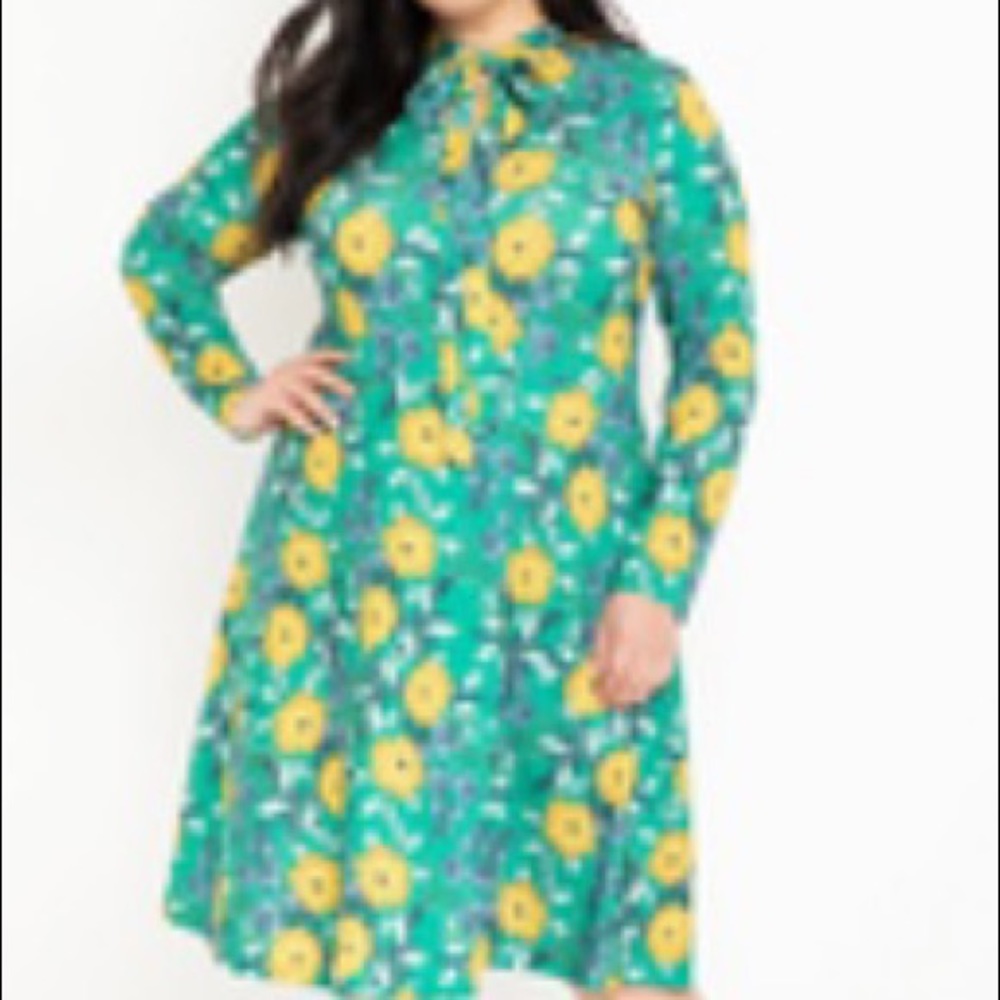 Green, floral dress.